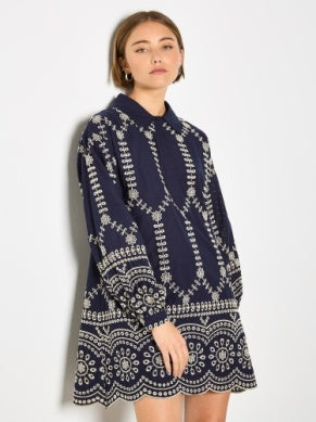 2 Tone Broderie Swing Dress - Greige Goods