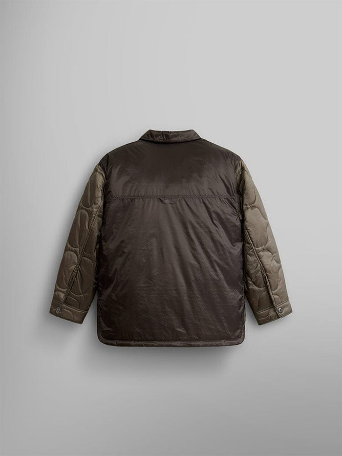 Back view of the Women's Insulated Chore Coat by Alpha Industries, featuring onion quilting in in brown chocolate.