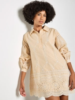 2 Tone Broderie Swing Dress - Greige Goods