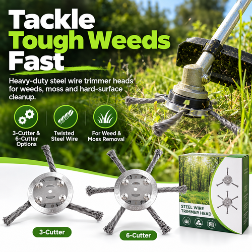 Heavy-Duty Steel Wire Brush Trimmer Head – For Weeds, Grass & Paver Gaps