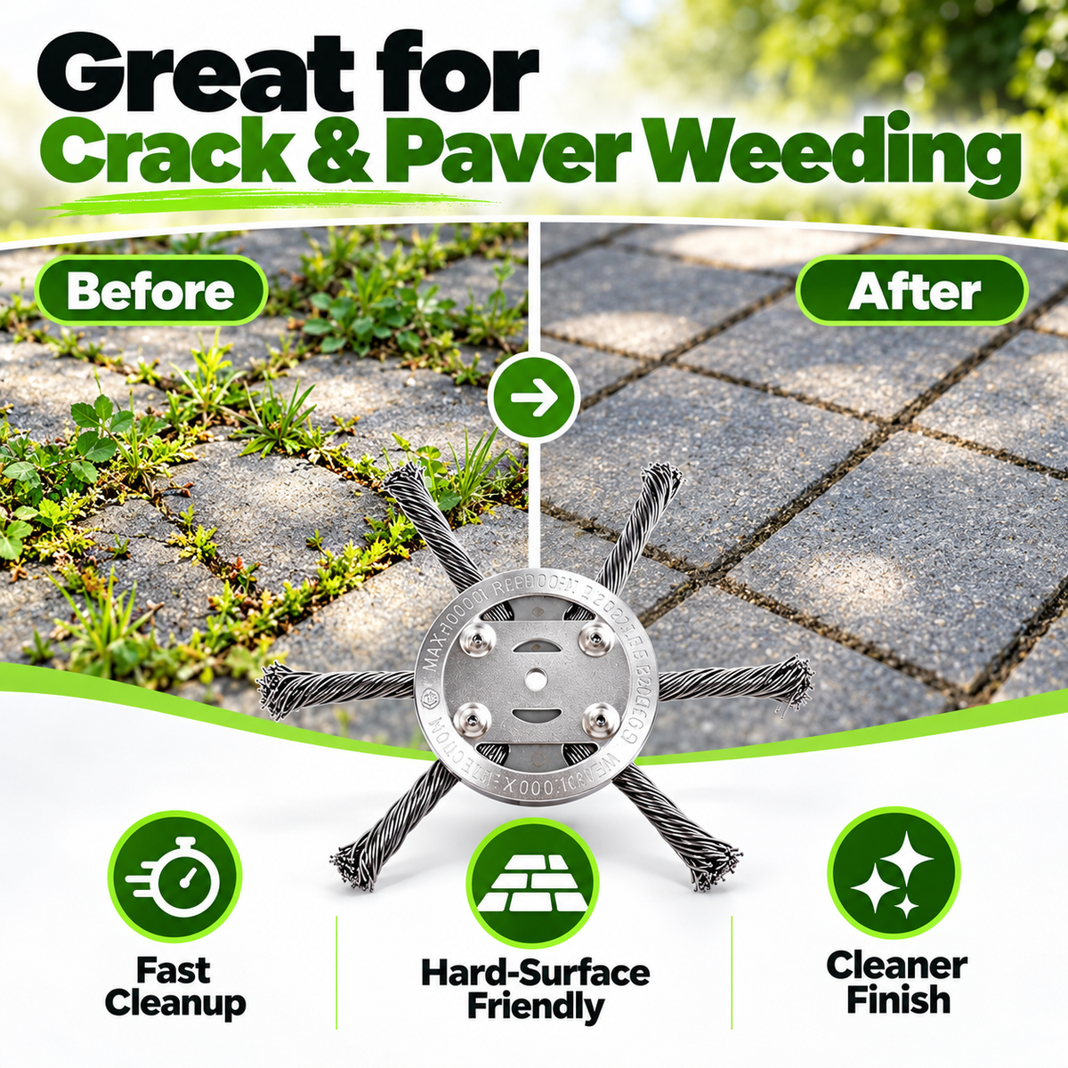 Heavy-Duty Steel Wire Brush Trimmer Head – For Weeds, Grass & Paver Gaps