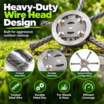 Heavy-Duty Steel Wire Brush Trimmer Head – For Weeds, Grass & Paver Gaps