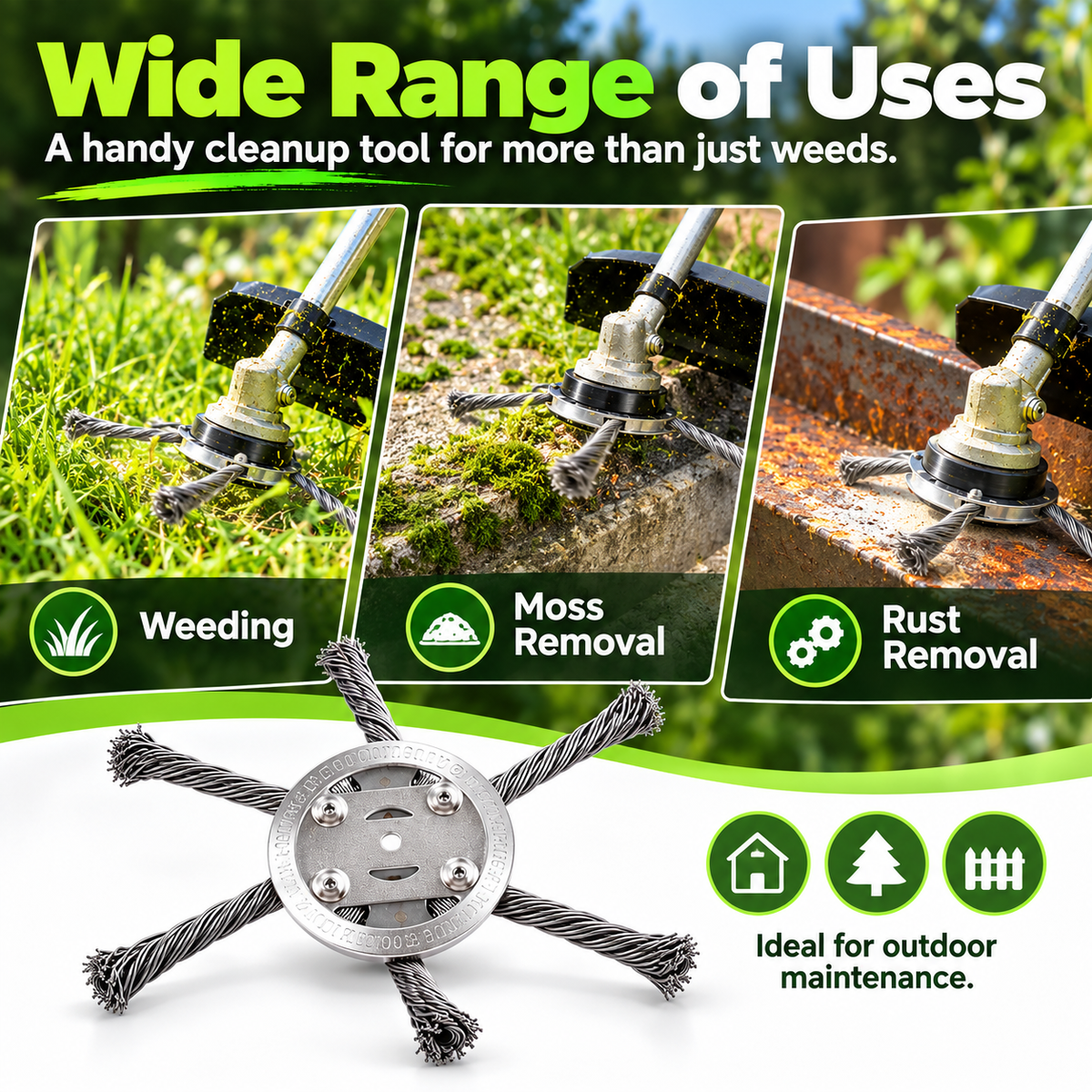 Heavy-Duty Steel Wire Brush Trimmer Head – For Weeds, Grass & Paver Gaps