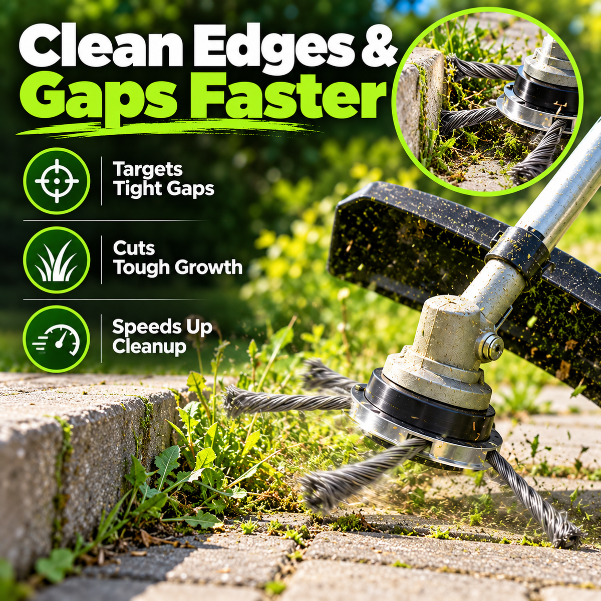 Heavy-Duty Steel Wire Brush Trimmer Head – For Weeds, Grass & Paver Gaps