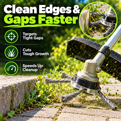 Heavy-Duty Steel Wire Brush Trimmer Head – For Weeds, Grass & Paver Gaps