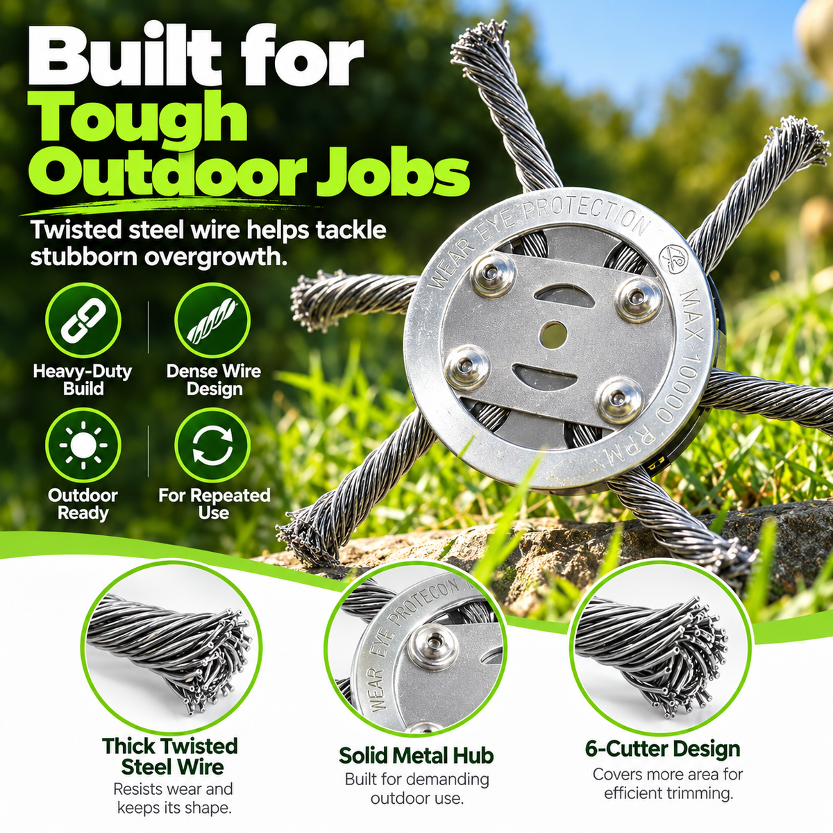 Heavy-Duty Steel Wire Brush Trimmer Head – For Weeds, Grass & Paver Gaps