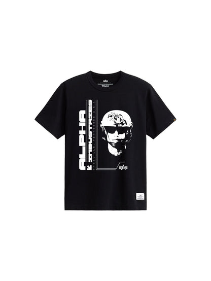 Alpha Commander Tee by Alpha Industries, black graphic tee, helmet and “Alpha Industries” print, 210 GSM fabric.