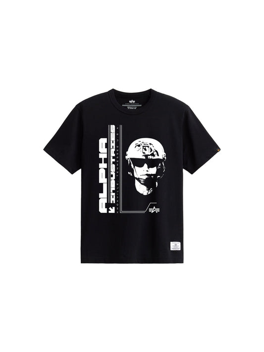 Alpha Commander Tee by Alpha Industries, black graphic tee, helmet and “Alpha Industries” print, 210 GSM fabric.