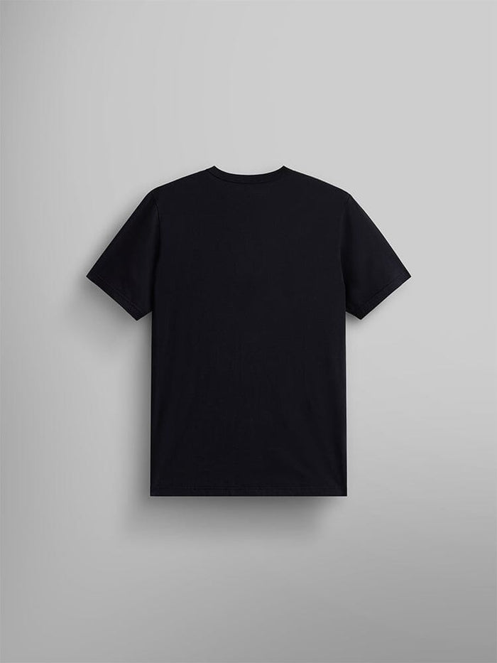 Warped Label Tee by Alpha Industries, black short-sleeve shirt, cotton material, MA-1 woven label on back.
