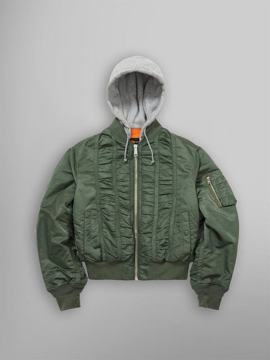 ALPHA X MADEME HOODED RUCHED MA-1 BOMBER JACKET OUTERWEAR Alpha Industries GREEN XS