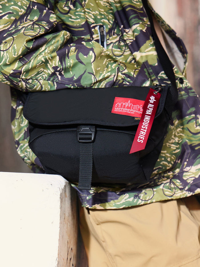 Alpha Industries Ma-1 X Manhattan Portage Nylon Messenger Bag Sm Black Flight Nylon Red Tag Rescue Orange Accents.