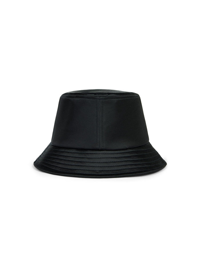 Anon X Alpha Nylon Satin Hat by Alpha Industries, black bucket hat with wide downward-sloping brim, made from recycled nylon satin.