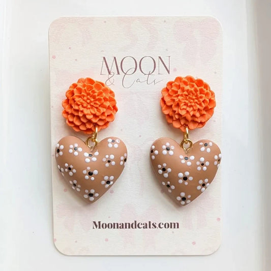 Barro Heart w/ Cempasuchil Clay Earrings