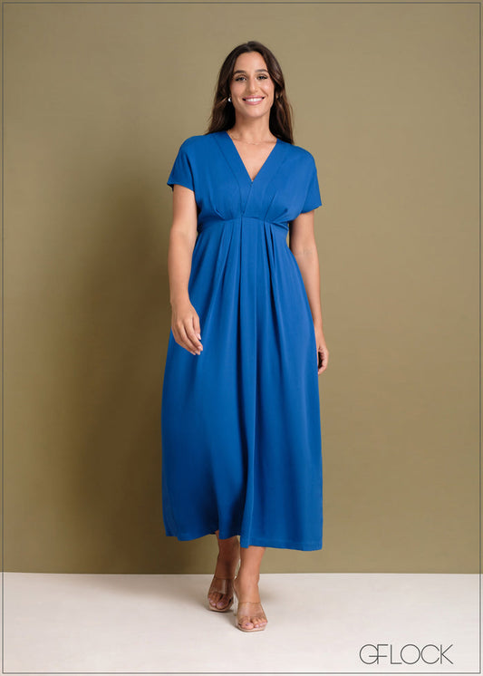 Batwing Sleeve Fold Pleated Detail Dress - 240424