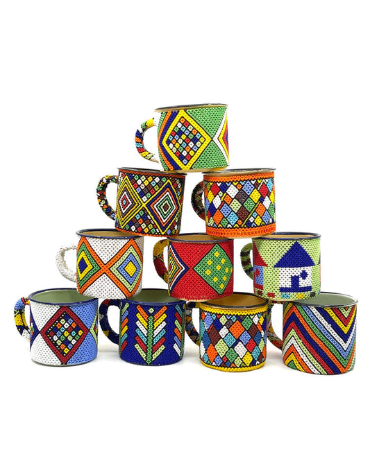 Beaded African Enamel Coffee Mug