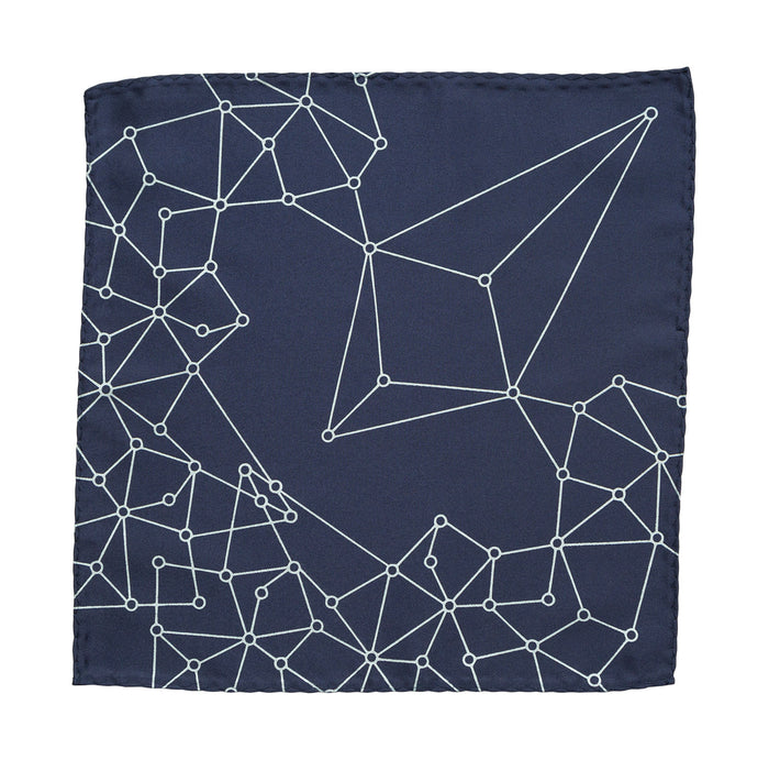 Blockchain Distributed Network Pocket Square, Ice on Navy Blue Print, by Cyberoptix