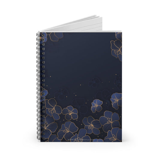Blue Flowers Gold - Spiral Notebook Ruled Line