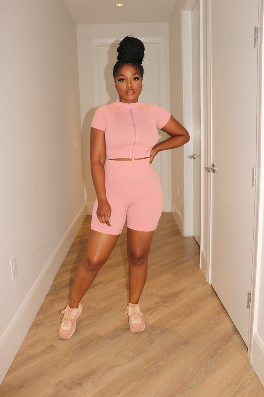 Blush Zip top biker set - Shop Luxe Life Boutique