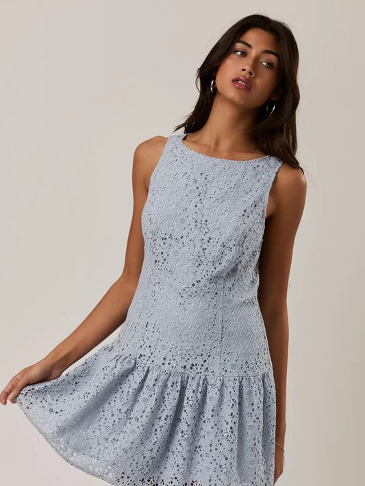 Boat Neck Sleeveless Lace Dress - Greige Goods