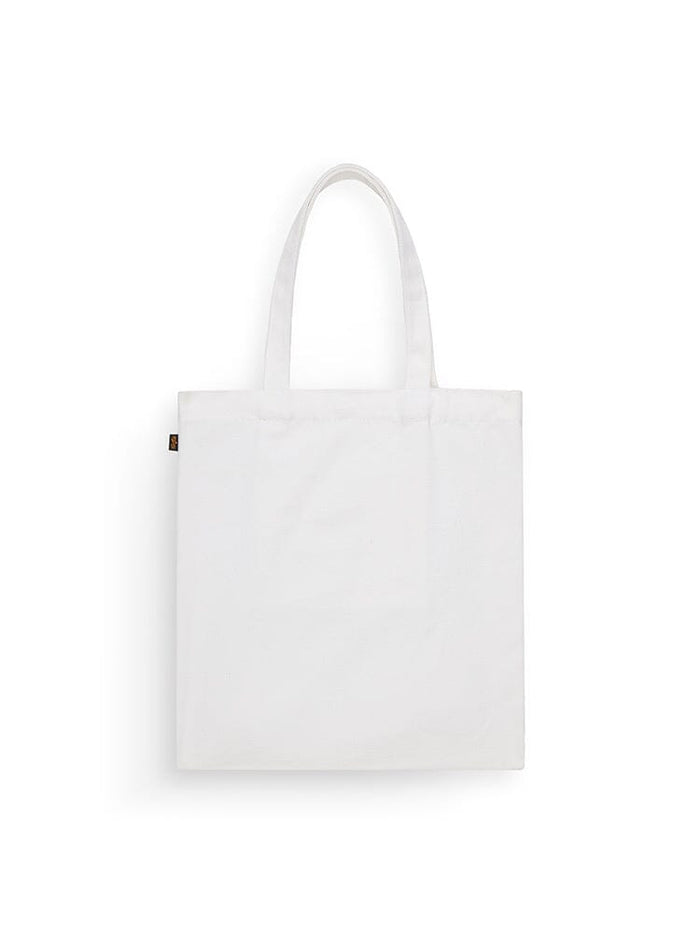 Canvas Bag by Alpha Industries, plain white cotton tote with two handles and Alpha Camo Logo.