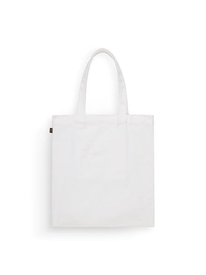 Canvas Bag by Alpha Industries, plain white cotton tote with two handles and Alpha Camo Logo.