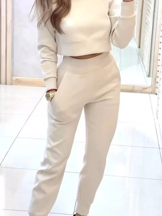 Casual Chic Cropped Sweatshirt and Jogger Set