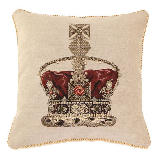 CCOV-PN-CRWWT | TAPESTRY CUSHION BAG - PANEL-CROWN WHITE PILLOWCASE/CUSHION COVER 18 X 18 INCH