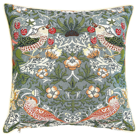 CCOV-PN-STGR | WILLIAM MORRIS STRAWBERRY THIEF GREY - PANELLED PILLOWCASE/CUSHION COVER 18X18 INCH