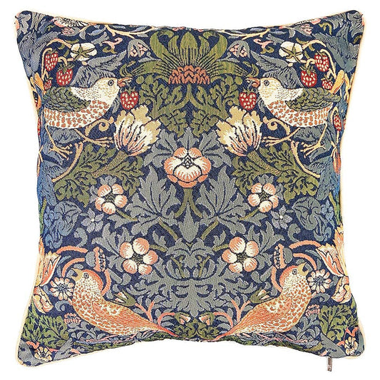 CCOV-STBL | WILLIAM MORRIS STRAWBERRY THIEF BLUE PILLOWCASE/CUSHION COVER | DECORATIVE DESIGN FASHION HOME PILLOW 18X18 INCH