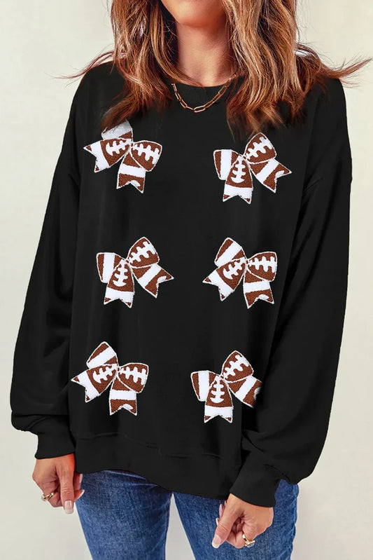 Chic Bow Round Neck Long Sleeve Sweatshirt for Casual Elegance