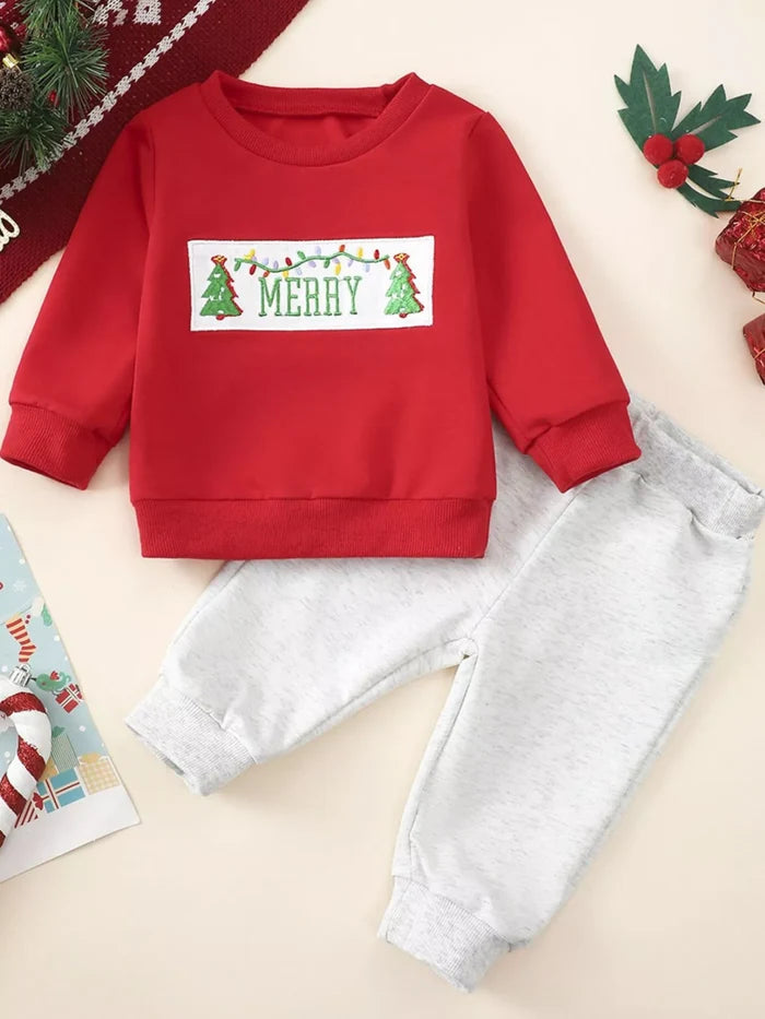 Children's Christmas Tree Sweatshirt & Pants Set