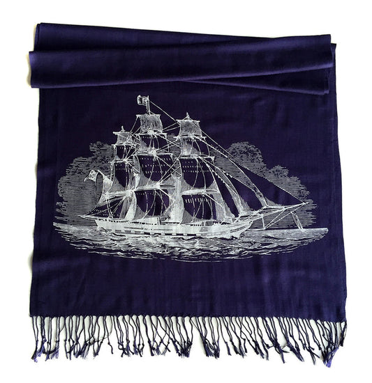 Navy Blue sailing ship scarf, by Cyberoptix