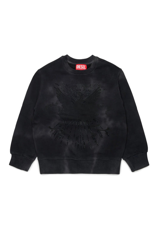 Cloudy-effect sweatshirt with phoenix motif