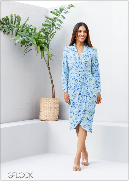 Collared Surplice Neck Dress - 070423