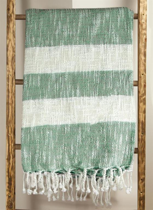 Cotton Stripe Green Woven Throw