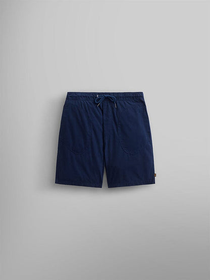 Alpha Industries Deck Shorts in Replica Blue with elastic waistband and two front pockets.