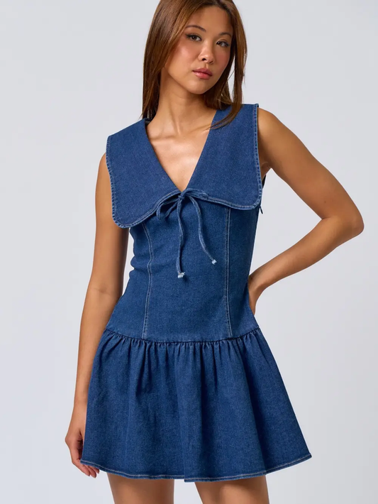 Denim Bib Mini Dress - Greige Goods