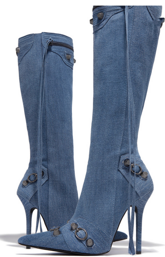 Denim calf boots