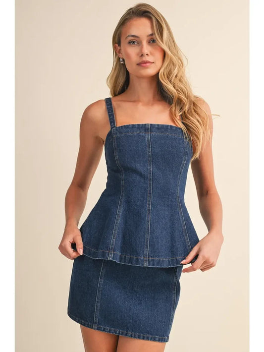 Denim Peplum Top and Skirt - Greige Goods
