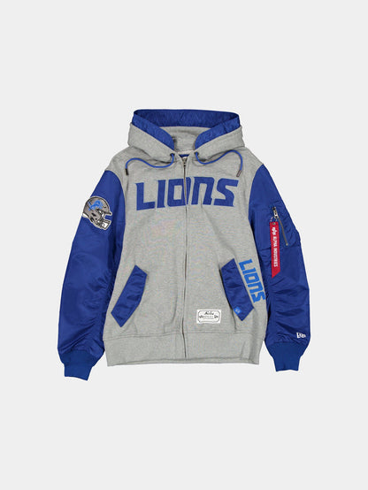 DETROIT LIONS X ALPHA X NEW ERA MA-1 ZIP UP HOODIE OUTERWEAR Alpha Industries BLUE S