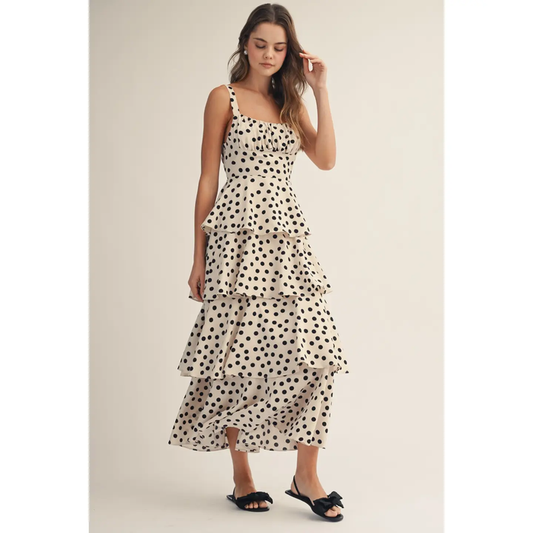 Dot Ruffled Peplum Maxi Dress - Greige Goods
