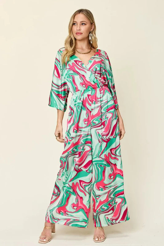 Double Take Half Sleeve Ruched Wide-Leg Jumpsuit