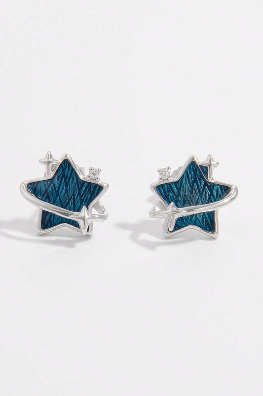 Elegant 925 Sterling Silver Star Earrings with Zircon Sparkle