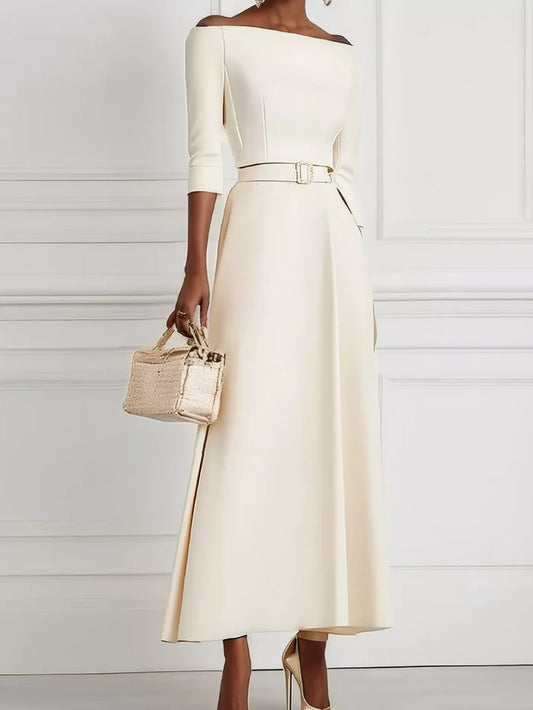 Elegant Off-Shoulder Belted Maxi Dress