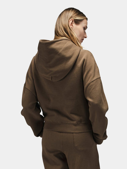 Alpha Industries Essential Cropped Hoodie Womens in brown with embroidered logo and matching pants.