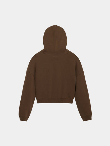Alpha Industries Essential Cropped Hoodie Womens in brown with cropped design and hood.