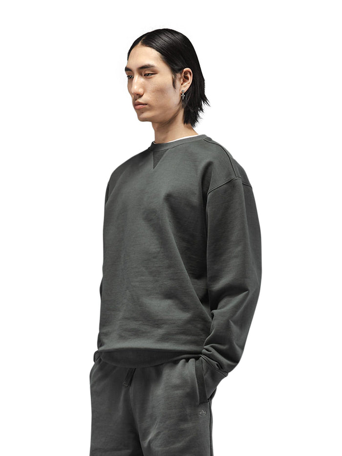 Alpha Industries Essential French Terry Crewneck Gen II and matching pants in dark gray.