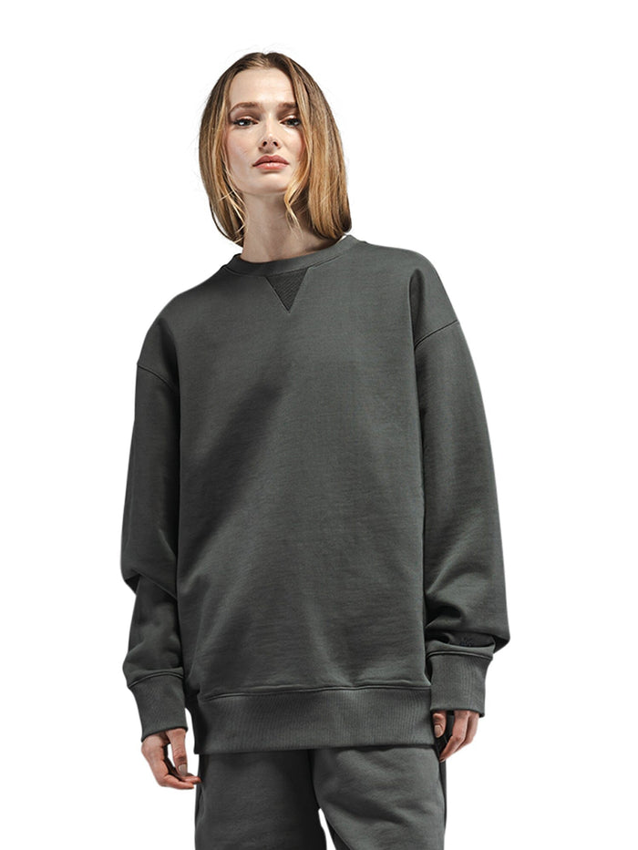 Alpha Industries Essential French Terry Crewneck Gen II, dark gray, French terry cotton, loose fit, matching pants.