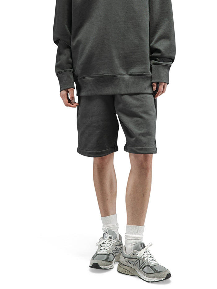 Alpha Industries Essential French Terry Short, gray, elastic waistband, drawstring closure.