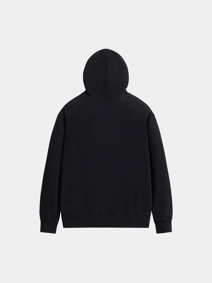 Alpha Industries Essential Hoodie in black, featuring a hood and long sleeves.